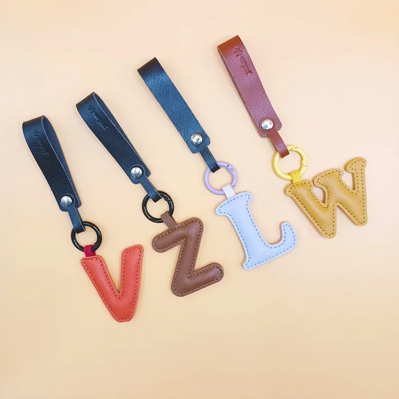 Hot Selling A To Z Letters Leather Keychain Bag Phone Key Chain Holder Characters Keyring Alphabet Car Luggage Pendant Gift