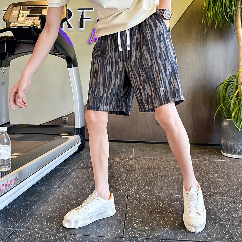 

Ice Silk ort Pants Men's Slim Fit Casual Striped Loose Five-Quarter Length Beachwear Lightweight Summer Trousers