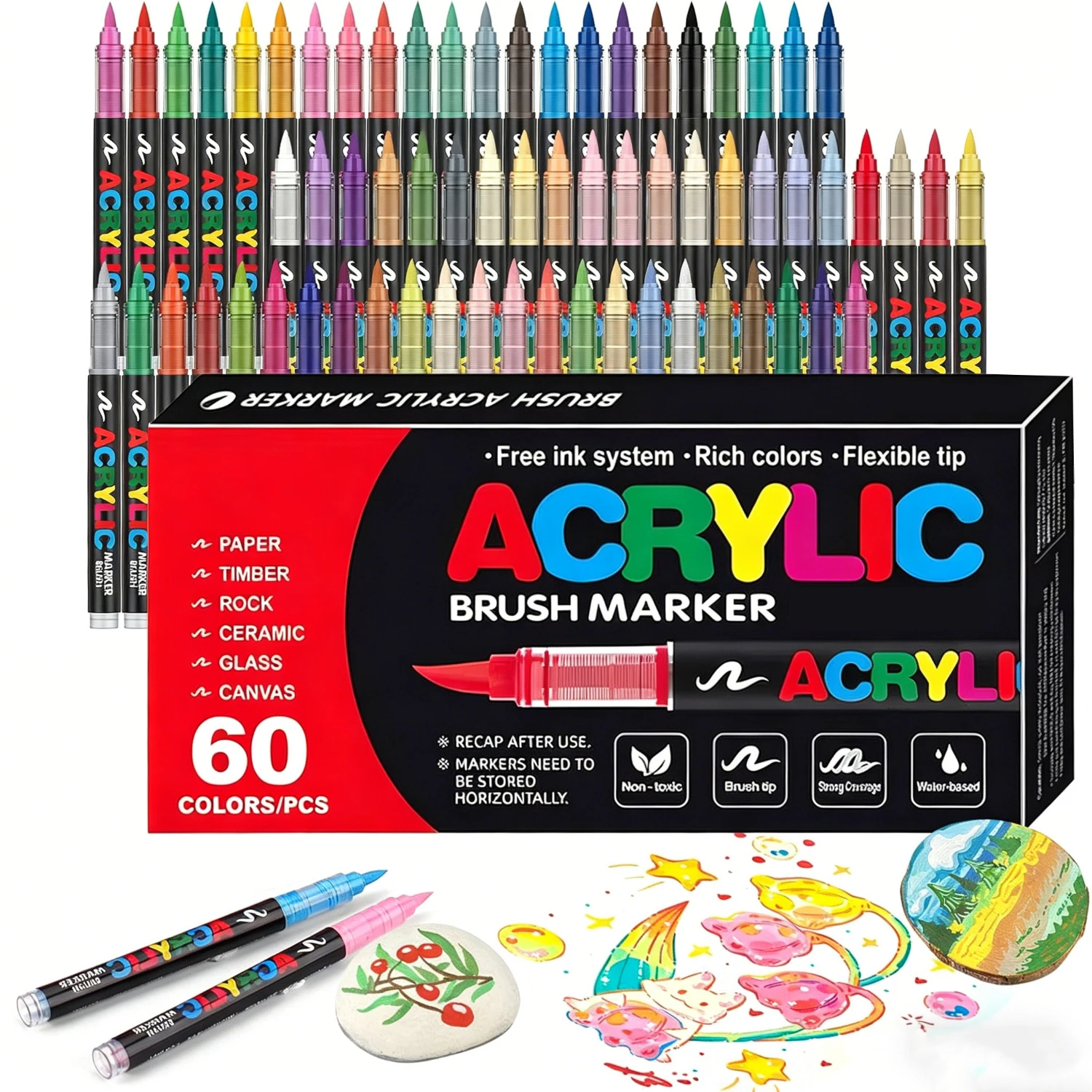 12-366 Farben Acryl-Marker-Set Permanente Marker mit Pinselspitze Acryl-Malmarker für Stein Glas Keramik Leinwand Holz