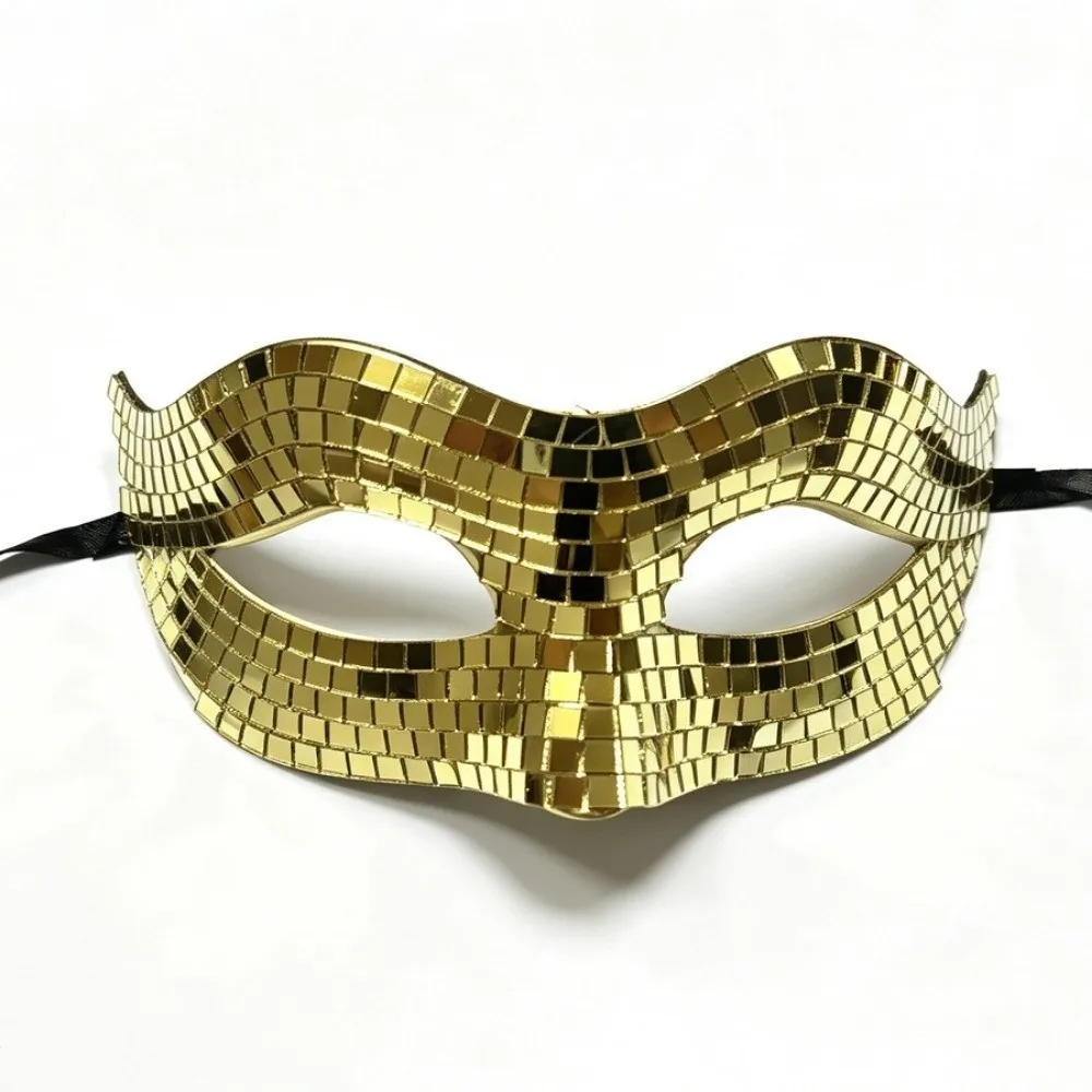 Sparkling Finish Disco Face Mask Glitter Texture Eye Covers Costume Mask Mirror Golden/ Silver Half Face Mask Halloween Costume