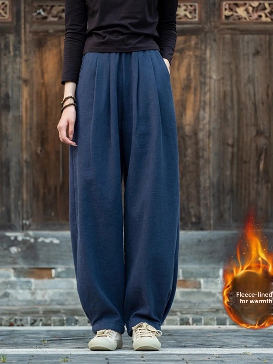 

Thiened хлопковые льняные брюки, повседневные свободные утягивающие брюки зима-осень с высокой талией, брюки-харлан, брюки-фонарики тай-чи, теплая функция