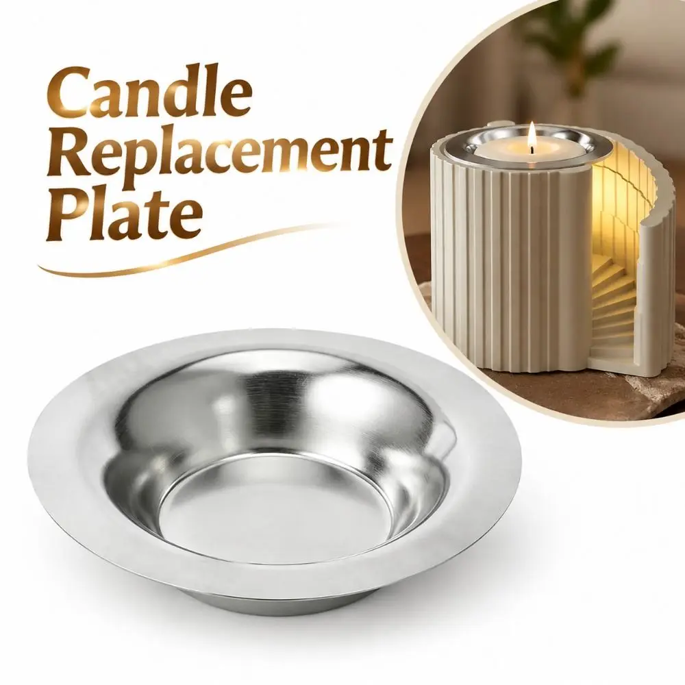 Stainless Steel Candle Replacement Plate Round Shape Replaceable Candle Holder Plate Silver Round Metal Tray for Candle Holder