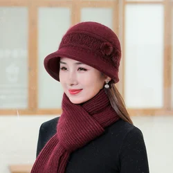 2023 Winter New Women Hat Scarf Two-Piece Set Fleece-Lined Thicken Cold Protection Knitted Woolen Cap Fashion Leisure Warm Scarf