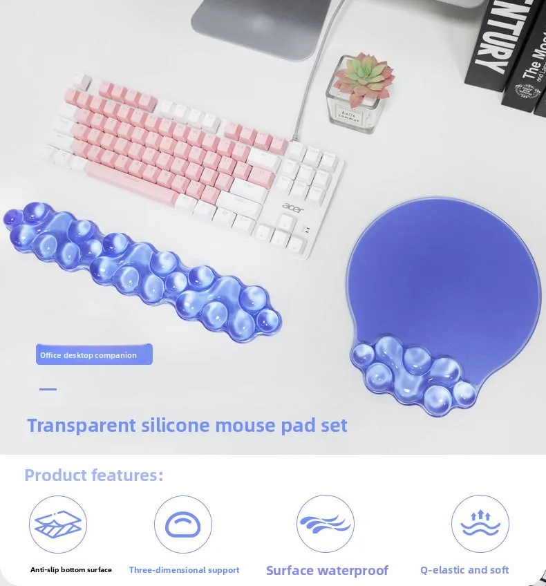 Transparentes Silikon-Handgelenkauflage-Set, Tastatur-Mauspad, Kühlgel, ergonomische Schreibtischunterstützung für Büro und Gaming, 4 Farben – Detail 1