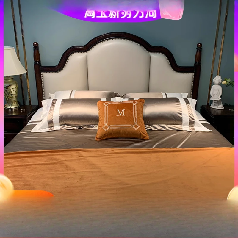 Small American-style all-solid wood bed, pneumatic storage high box, pneumatic and hydraulic belt storage small apartment m