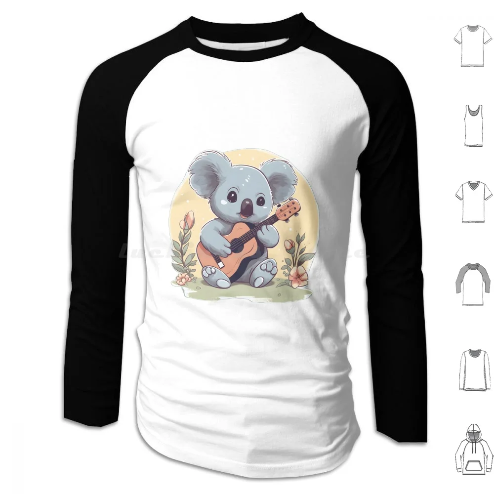 Koala Playing Guitar Hoodie cotton Long Sleeve Koala Cute Guitar Play Music Kids Children Soft Baby Girl Boy Flowers Yellow