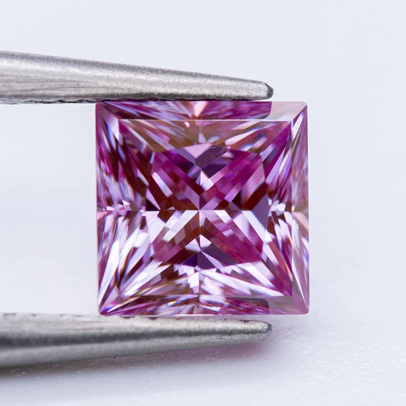 Moissanite Loose Stone Princess Cut Sakura Pink Colour Lab Created Diamond Gemstone Pass Diamond Tester with GRA Certificate
