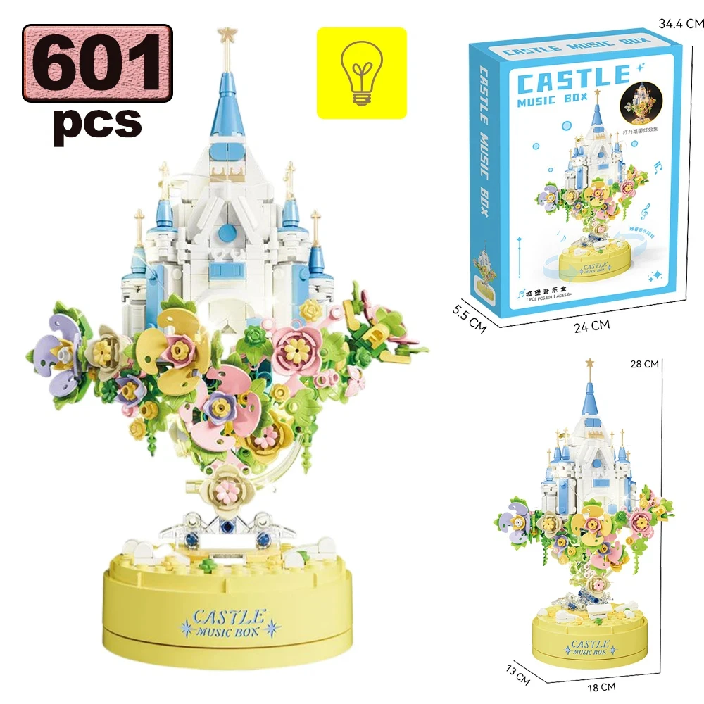 

Набор строительных блоков Moc Castle Light Music Box (601 деталь) с LED-подсветкой, модель Дома принцессы, подарок для детей на праздники, игрушки-конструкторы