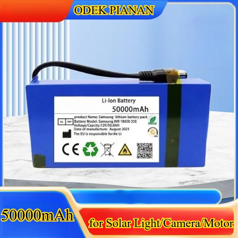 

12V 50000mAh Lithium Ion Battery Pack with EU Plug DC 12.6V 30Ah Rechargeable Power Supply for Solar Light/Camera/Motor