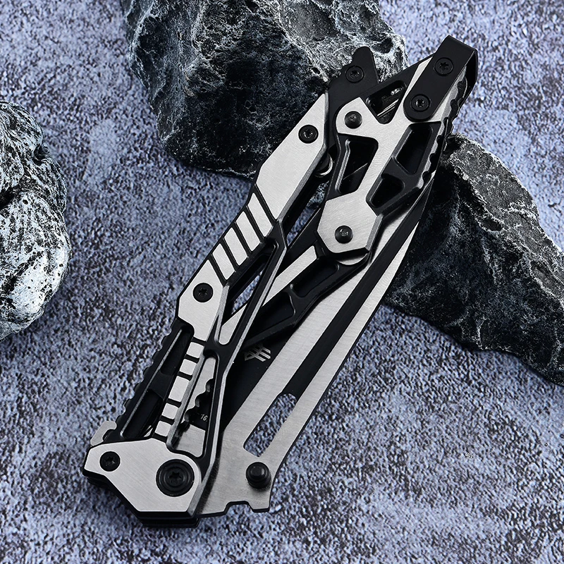 Mechanical Tactical Folding Knife 5CR13MOV Blade All Steel Handle Pocket Knives Outdoor Survival Hunting EDC Tool with Clip