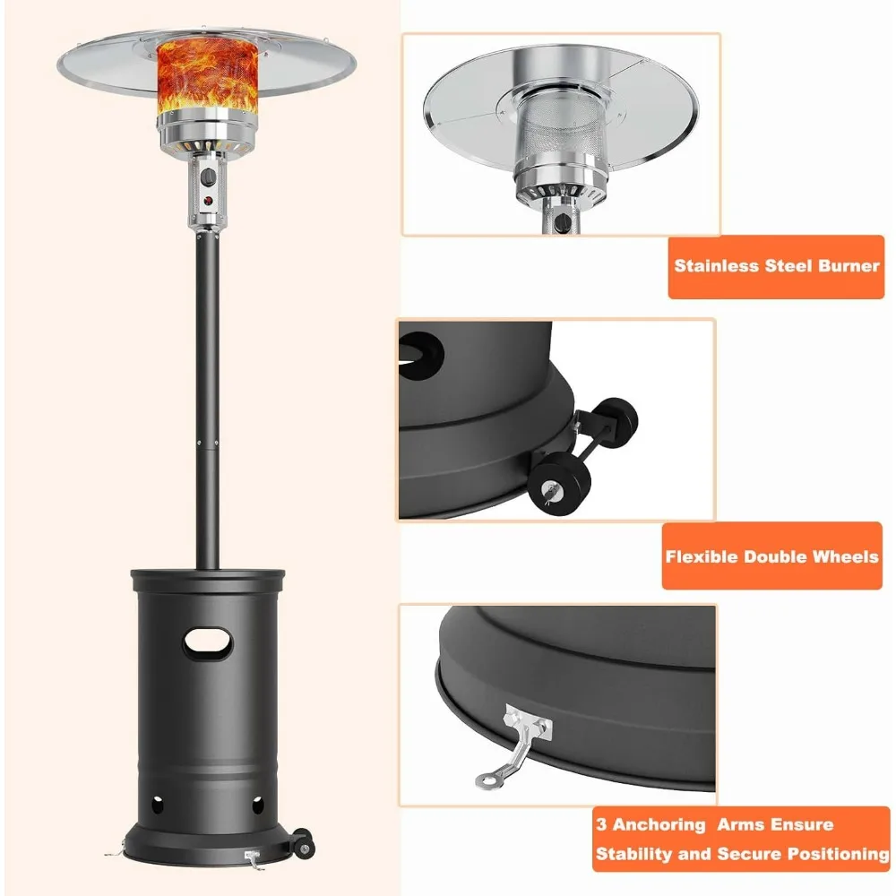 Patio Heater 48000 BTU,  with Wheels, 3 Setting Portable Outdoor Heater Use with Round Table Design, Backyard Propane Heater