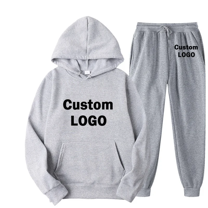 Custom Your Logo Men's Women's Tracksuit ​Set Hoodie + Pants Autumn Winter Fleece Warm Sportwear Homme Streetwear Suit Clothing