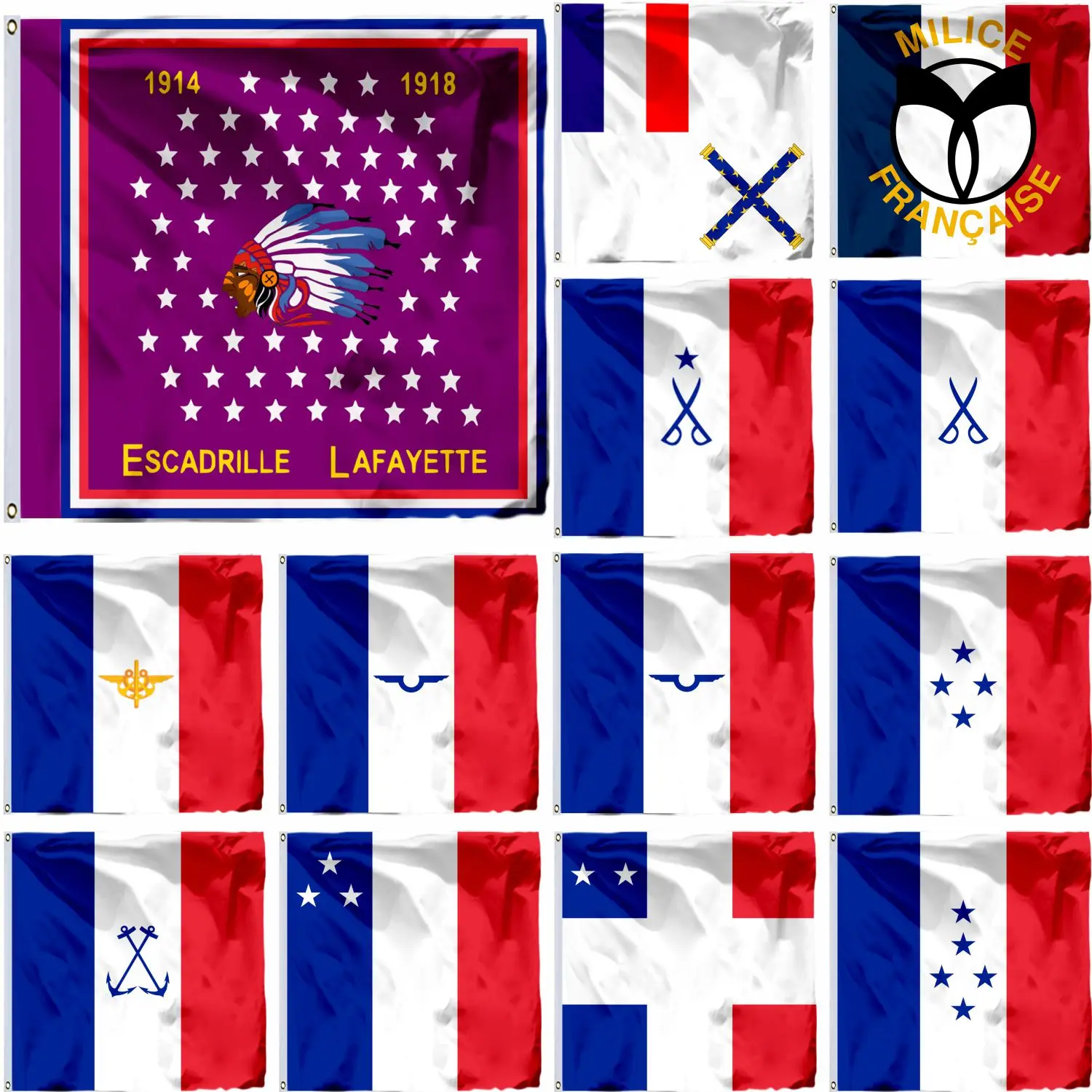 France Army Escadrille Lafayette Flag Marsha 4X4FT Contre Amiral 120X120CM Collaborationist French Militia Banner