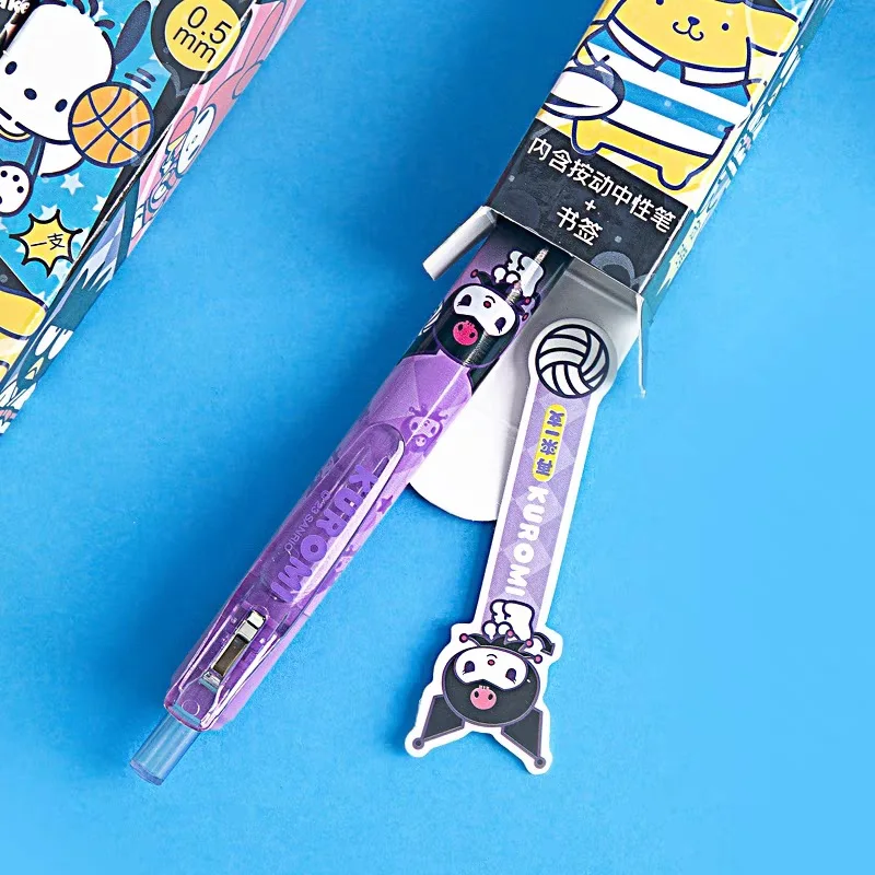 Sanrio-Cute Cartoon Press Pen, Black Writing Pen, Kawaii Kuromi Melody, Abastecimento Escolar, Daopamine feliz, 0.5mm, 24Pcs