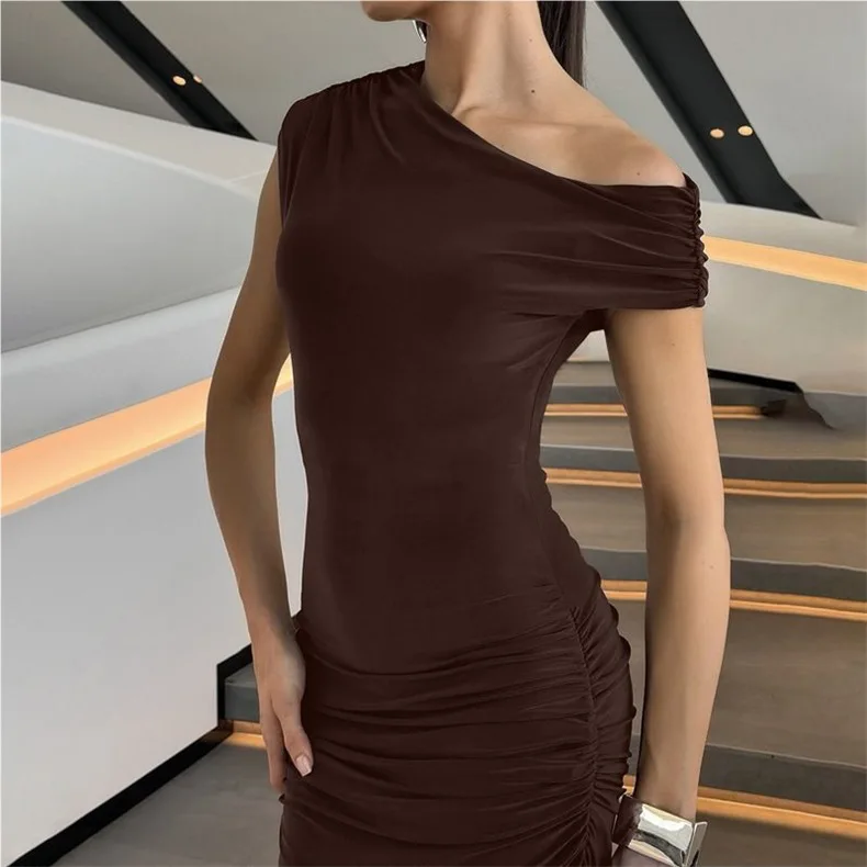 Sexy Ruched One Shoulder Bodycon Dress Summer Spring Tight Fitted Long Dresses for Women Evening Dress Jumpsuit Playsuit 6