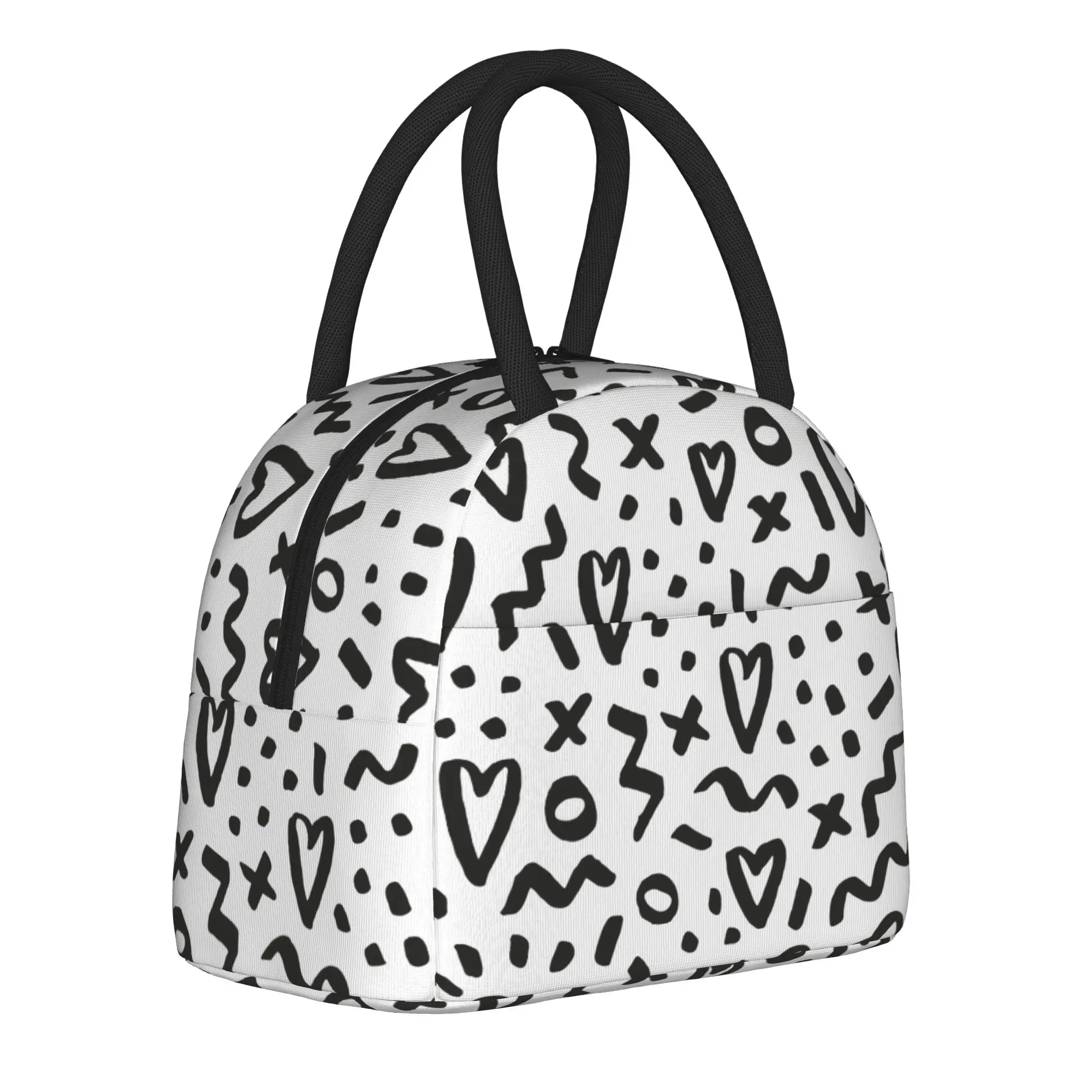 

Heart Doodles Insulated Lunch Bags Cooler Bag Reusable Large Tote Lunch Box Food Bag Beach Travel