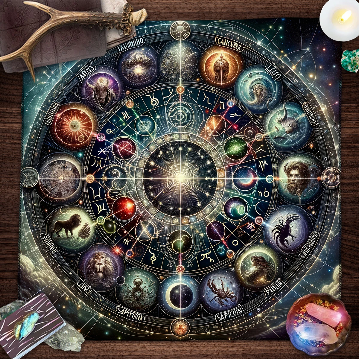 50/75/110/137cm Tarot mat Mystical 12 Constellation Tarot Mat Witch Altar Cloth Celestial Galaxy Tablecloth Witchcraft