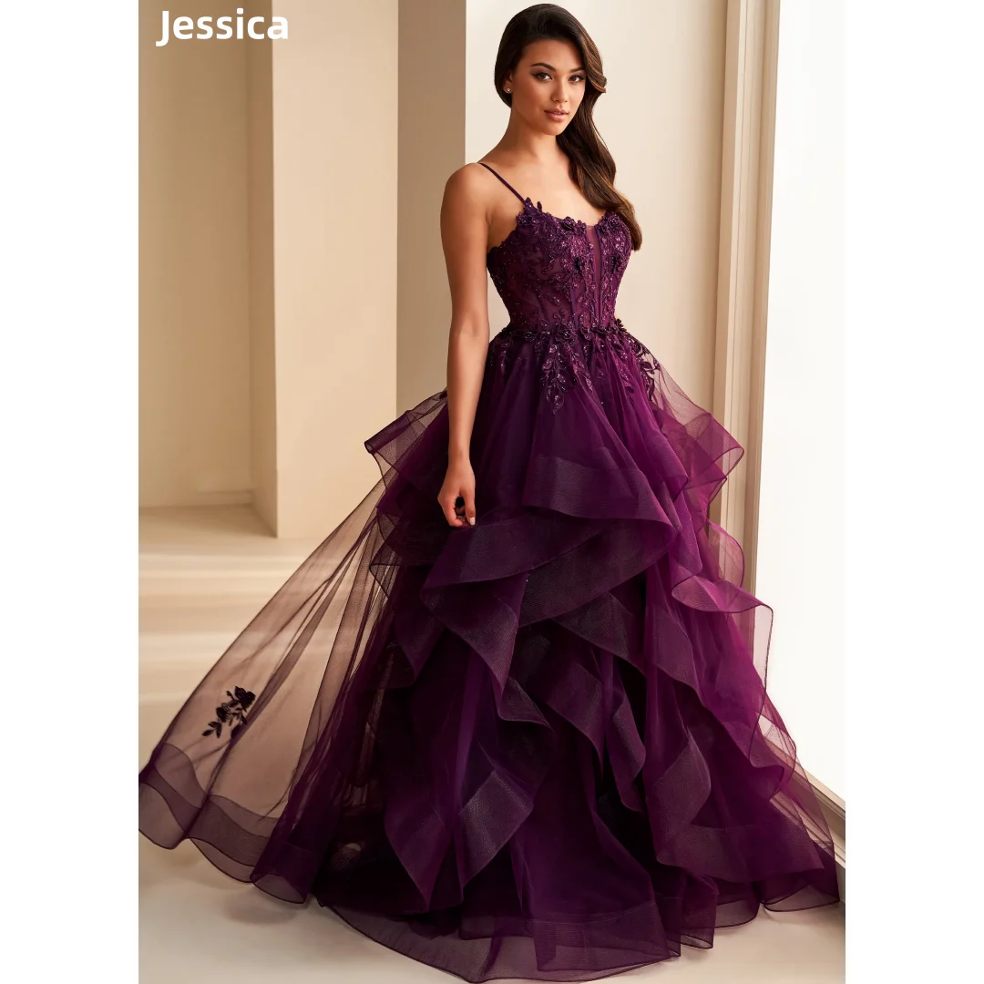 Jessica Purple Wedding Dress Lace Embroidery Fluffy Tulle Prom Dresses A-Shape Elegant Lady Formal Vestidos De Fiesta Customized