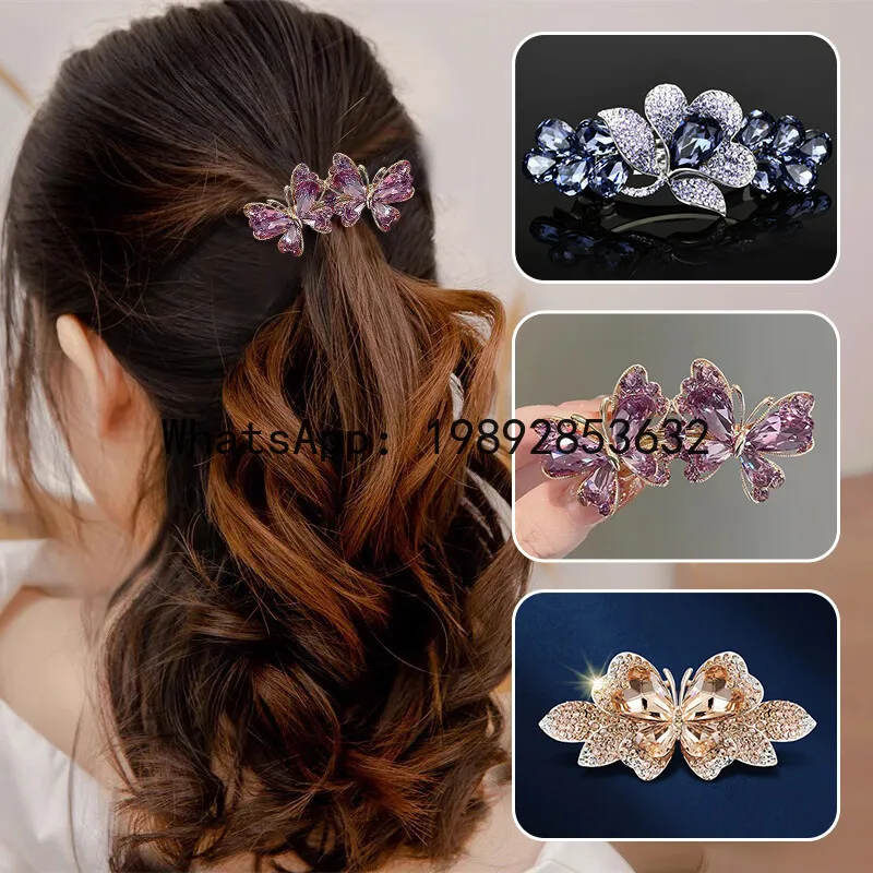 

FS hairpin, advanced sense, exquisite spring clip, rhinestone flower hairpin, hair accessories, top clip on the back of the head