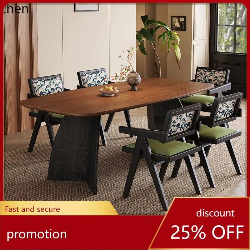 ZMLSolid Wood Dining Table and Chairs for Home Use, Small  Rectangular Rock Board Dining Table, Modern Simple Retro Dining Table