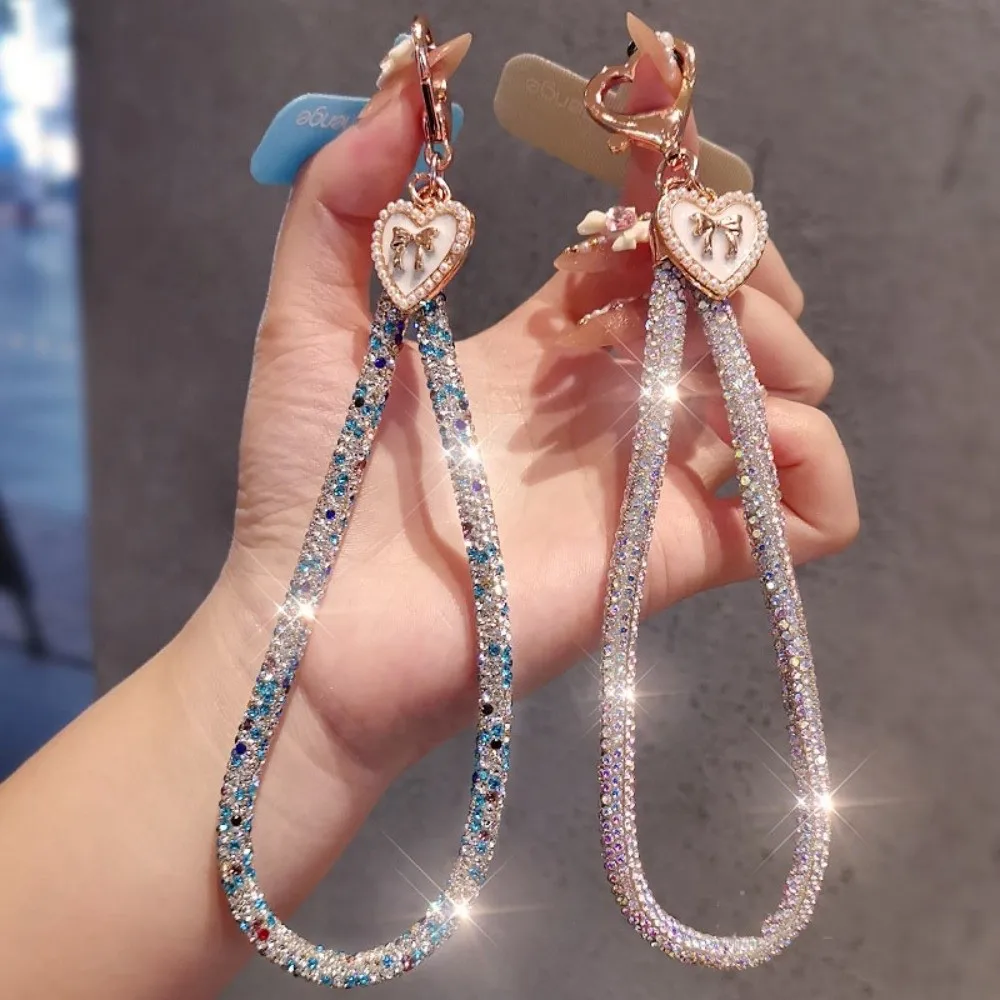 Cabo de suspensão glitter strass telefone cordão curto estilo pulso portátil diamante telefone corda luxo bling bling