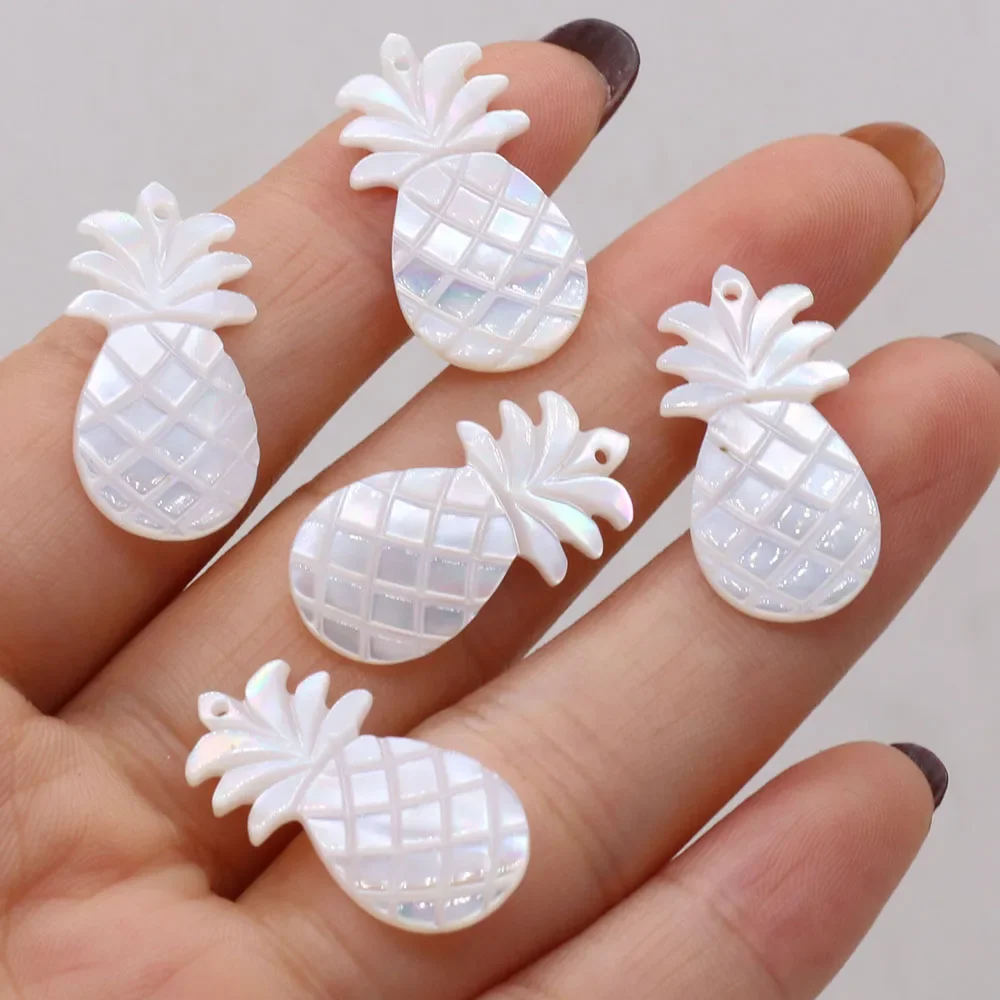 2 PCS Natural Freshwater Shell White Pineapple Shaped Small Pendants Jewelry Making DIY Necklaces Earrings Accessories, Gifts