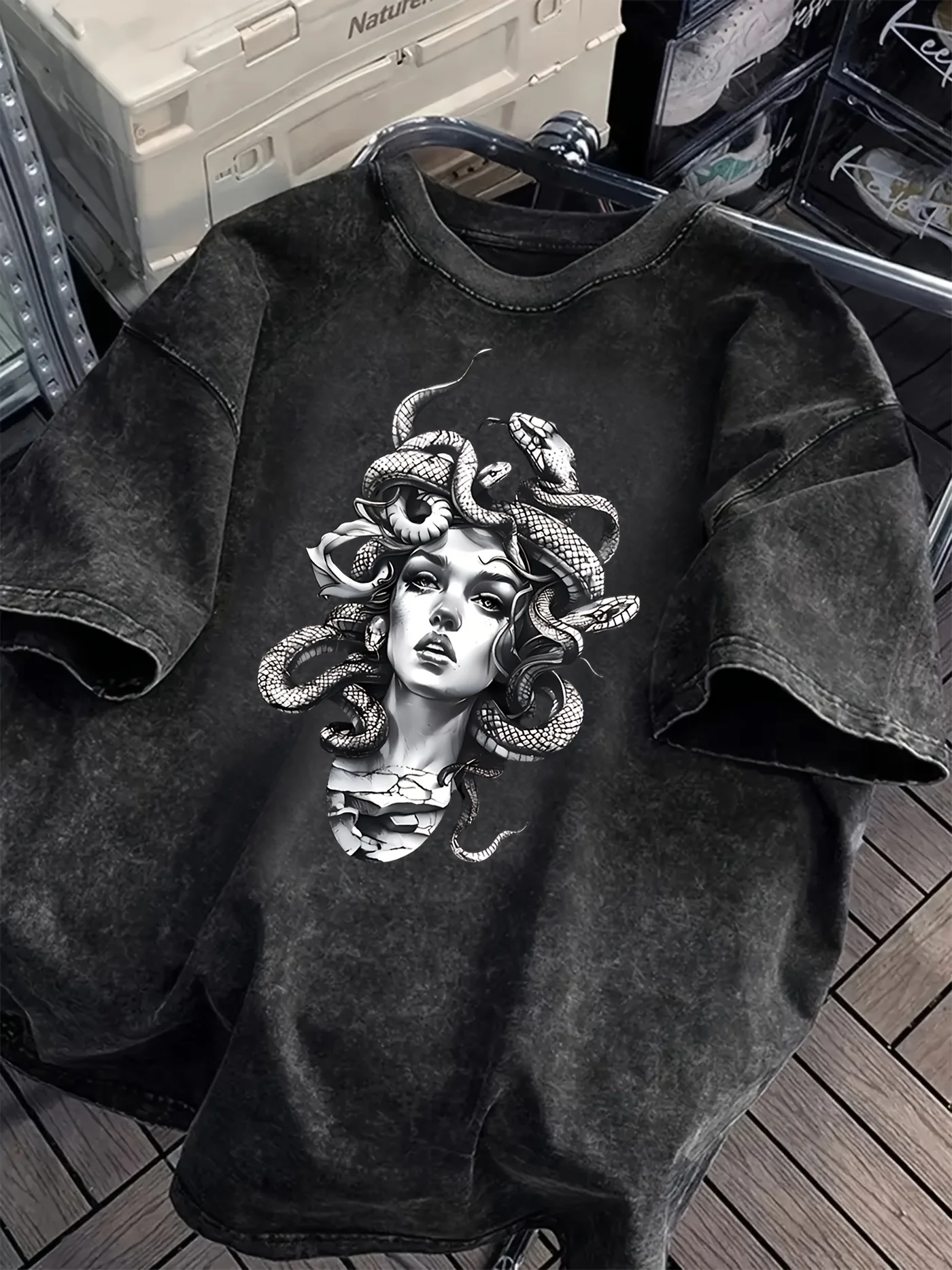 

Греческая мифология Медуза Мужская и женская винтажная стираная футболка Уличная хлопковая футболка большого размера с короткими рукавами Свободные топы унисекс в стиле хип-хоп