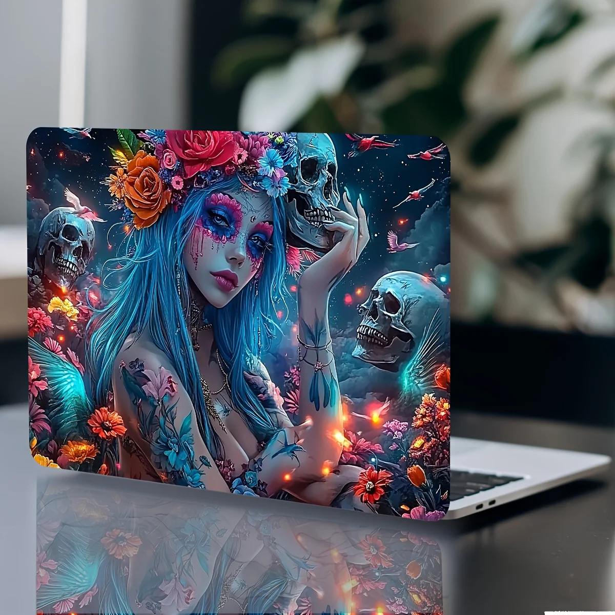 2-Pack Gothic Blue Beauty and Skull Vinyl Laptop Stickers - Waterproof,Scratch Resistant Decal for Laptops,Cars, Helmets,Motorcy