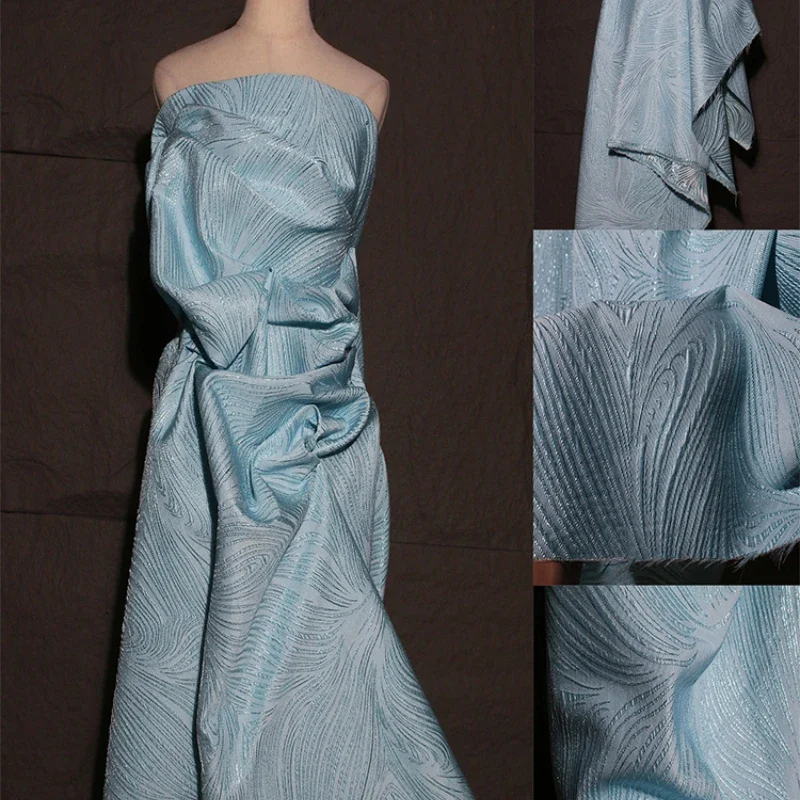 

Blue Three-dimensional Flowing Texture Double-sided Jacquard Fabric Creative High-end Skirt Hanfu Formal Dress Designer Fabric