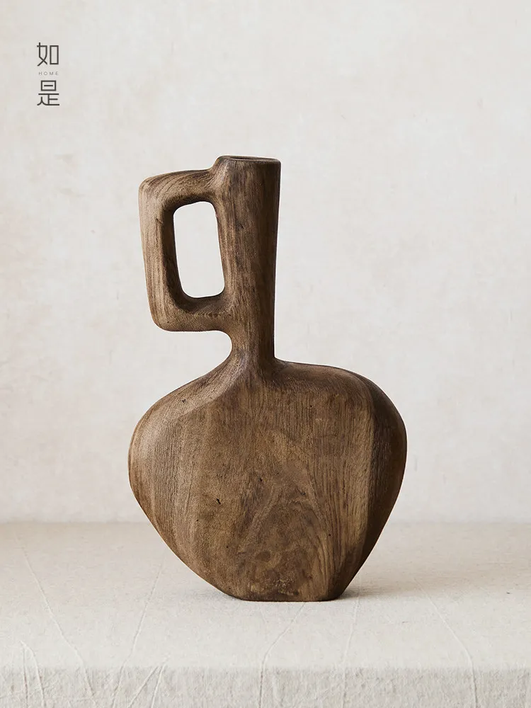 If yes/wabi sandy wind retro vase ornament B & B hotel restaurant living room creative decoration solid wood old