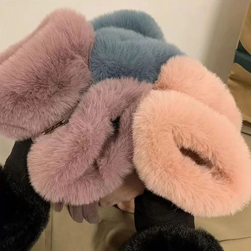 Guantes de moda para mujer, manoplas cálidas peludas bonitas para otoño e invierno, manoplas con dedos completos para mujer, guantes deportivos a prueba de viento para ciclismo al aire libre