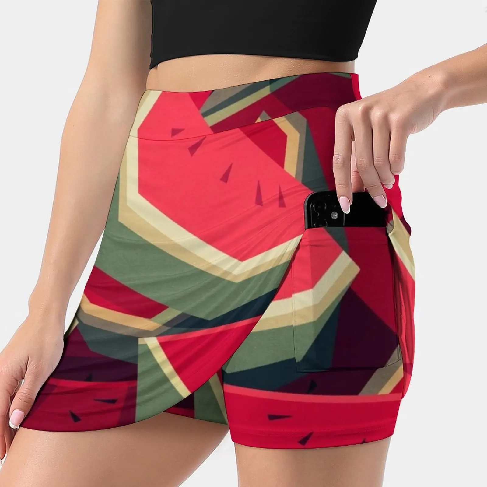 Too Many Watermelons Women's skirt Mini Skirts A Line Skirt With Hide Pocket Watermelon Fruit Food Red Healthy Pattern Fresh