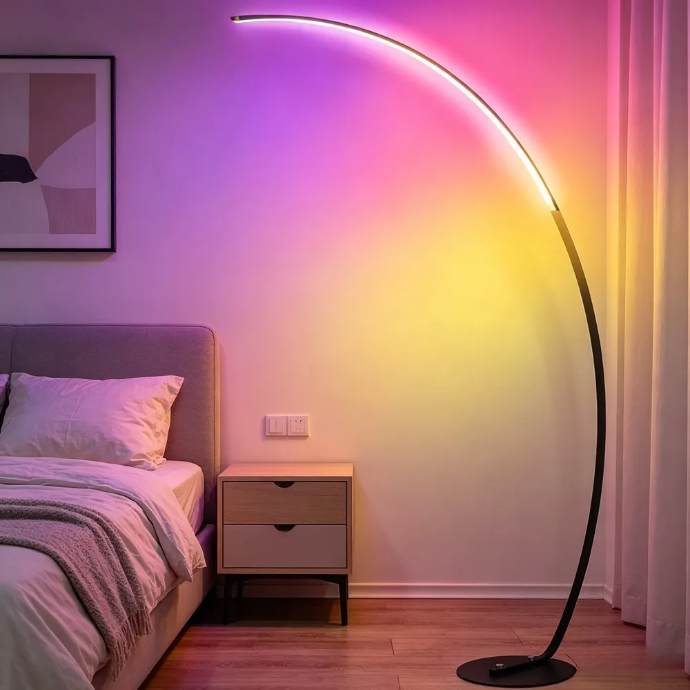 Modern LED Art Floor Lamps Home Indoor Living Room Black White Floor Lights Dimmable Remote RGB
