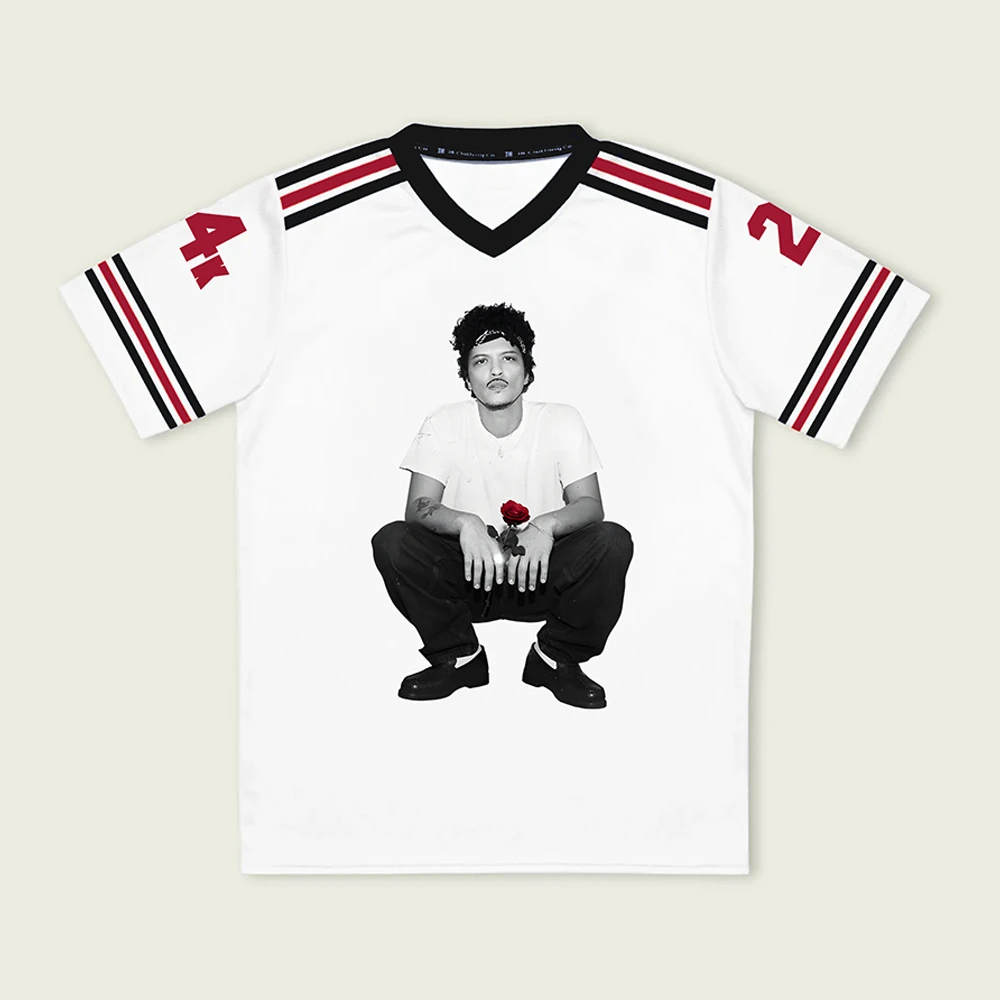 Bruno Mars The Romantic Tour 2026 Jersey V-neck Short Sleeve Loose Male Tees Summer Unisex Streetwear 3D Printing Design Merch image 2