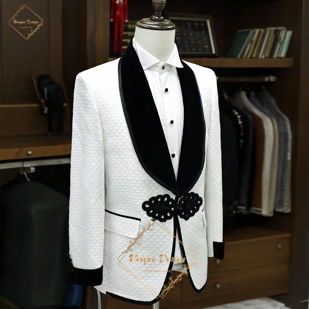 

Haute Couture мужской жаккардовый пиджак, черный бархатный пиджак с шалью и лацканами, элегантная куртка для свадьбы, выпускного вечера, зимней вечеринки, подарок отцу