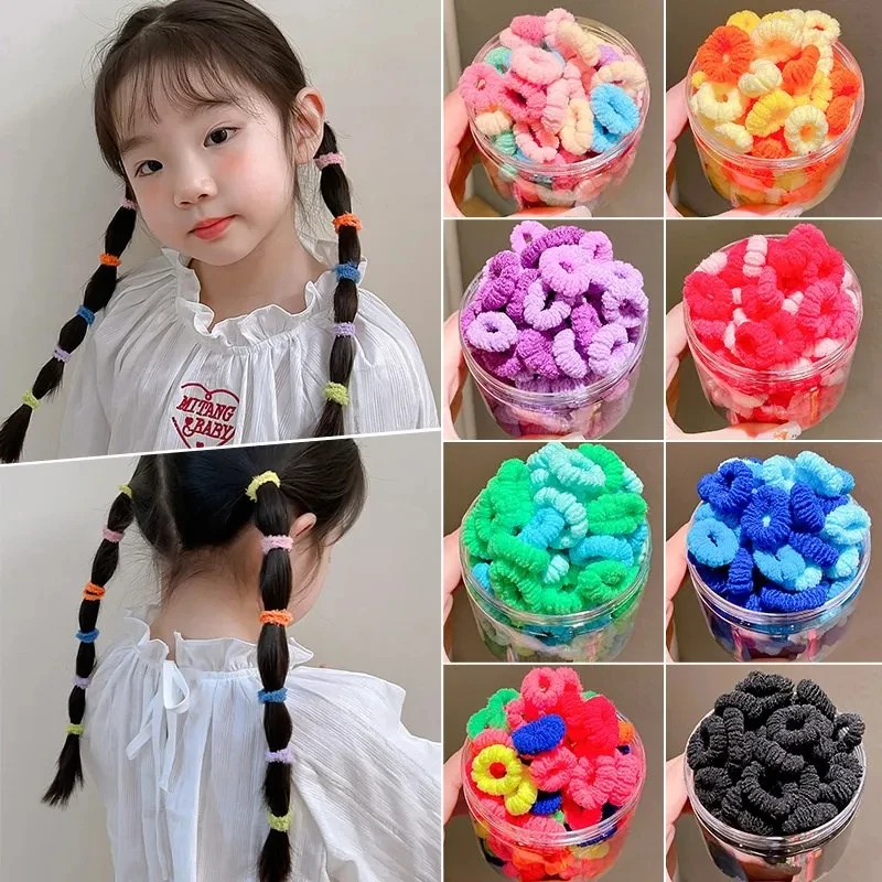 100Pcs/Set Box Sweet Color Tied Hair Cute Durable Tie Hair Rubber Band Head Rope Not Hurt Hair Towel Ring Hair Ring