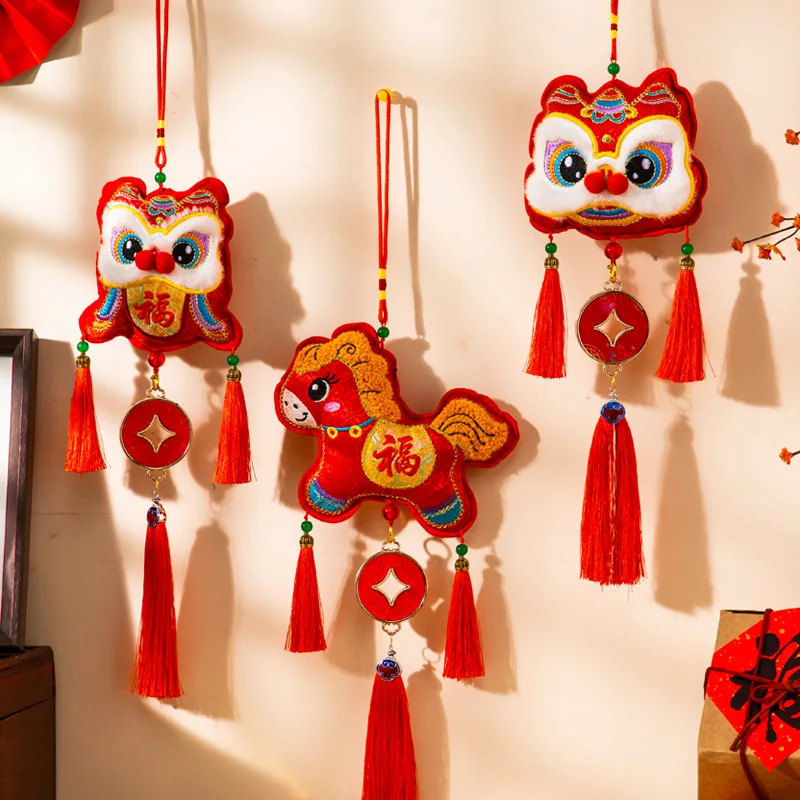 

2026 New Year Decorations Fuzi Mini Ornaments Horse Year Spring Festival Living Room Lion Dance Festive Hanging Decor