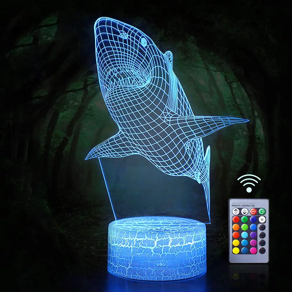 

3D Shark Night Light for Lover, Brithday Or Chrismas Gifts with Remote and Smart Touch 16 Colors Changing Dimmable Table Lamp