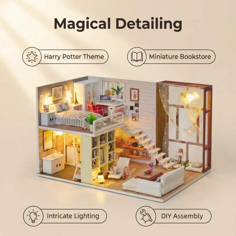 OUZEY 3D Houten Miniatuur Huizen Kleine Stedelijke Huis Puzzel Speelgoed Decoratie Model Handgemaakte DIY Model Kit Voor Volwassen