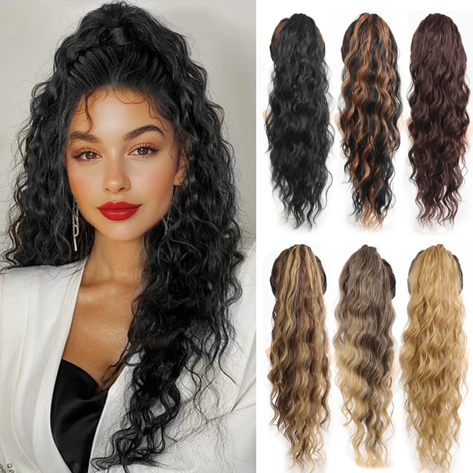 

Synthetic Ponytail Hair Extensions Long Water Wave Claw Clip Ponytail Natural Hairpiece For Women Heat Resistant