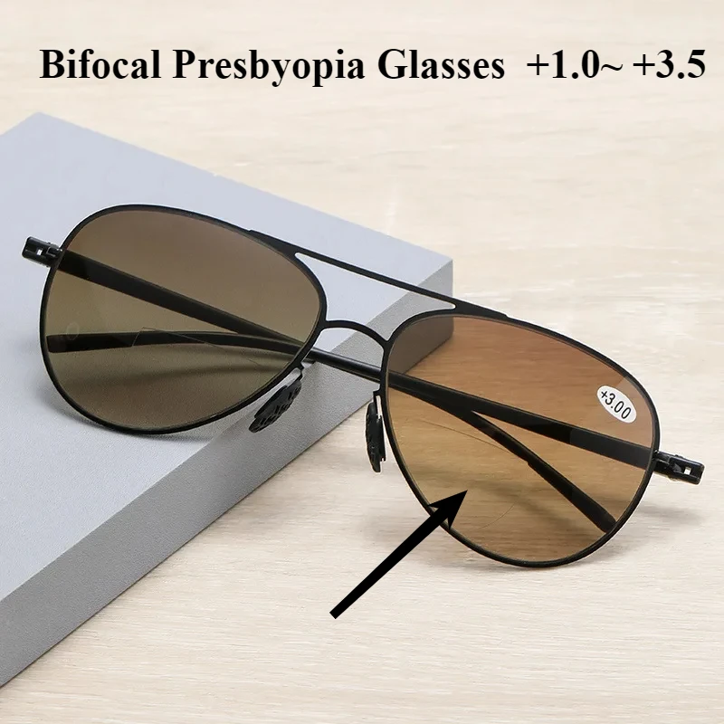 Bifokale +100~ +350 Herren-Lesebrille, Sonnenbrille, männlicher Look, weit und nah, blendfrei, Hyperopie-Brille +100 bis +350