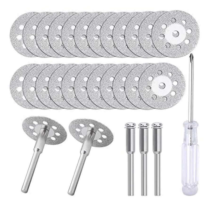 c i y 545 Diamond Cutting Wheel 22mm 25pcs with 402 Mandrel (3mm) 5pcs and Screwdriver for Rotary Tool