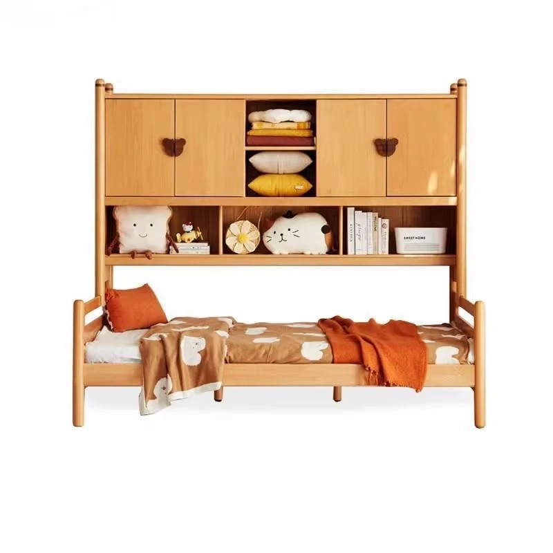 

North American Cherry, Red Oak Children's Bed Wardrobe Combination, Bed Storage Draw With Trailer