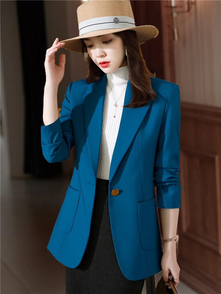 Classic Designer Blue Blazer Women's Suits Slim Fitting Elegant Casual High-Quality Female Loose Suit  Chic Top Spring