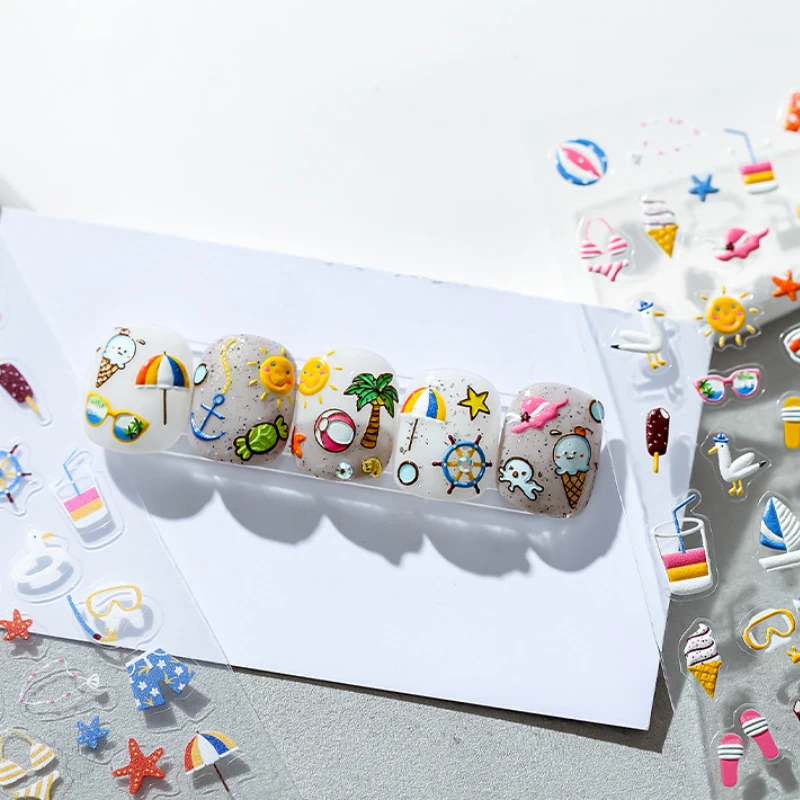 

Summer Beach Bikini Cute Cartoon 5D Soft Relief Self Adhesive Nail Art Decoration Sticker Sea Sexy Woman 3D Nail Decal Wholesale