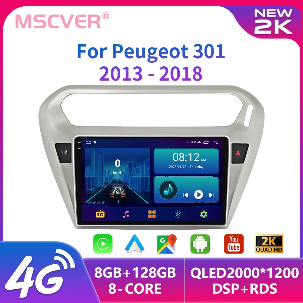 

2din Android 13 For Peugeot 301 Citroen Elysee 2013-2018 Car Radio Multimedia Video Player Navigation CarPlay GPS autoradio 4G