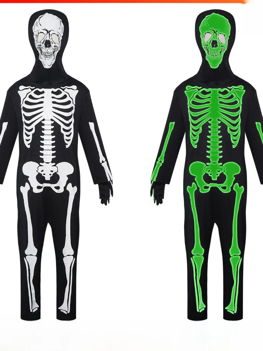 

New loween Costume Children's Skeleton Ghost Luminescent Cosplay Stage Performance Suit Second Role Play Traditional Ethni...