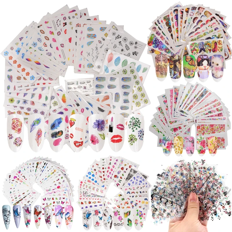 

Hot Selling Nail Stickers Mixed Designs Water Transfer Nail Art Sticker Watermark Decals DIY Decoration for Beauty Manicure Tool