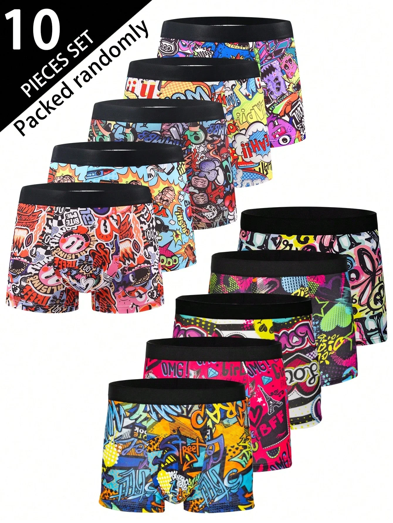 

10pcs Assorted Printed Mens Boxer Shorts High Elastic Mid-Waist Underwear