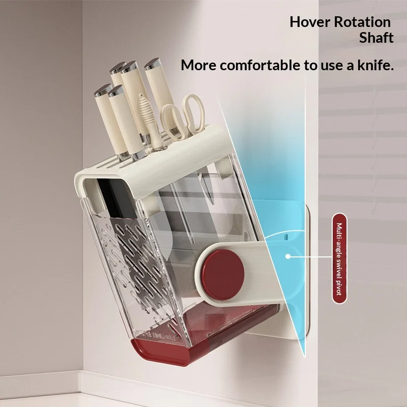 1 Stück Drehbarer Messerhalter für Zuhause, Multifunktionales Küchenmesser-Aufbewahrungsregal, Abnehmbares Trocknungsdesign, Bohrerfreie Wandmontage
